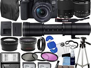 كاميرا EOS 850D (Rebel T8i) كاميرا DSLR مع عدسة 18-55 مم + عدسة 75-300 مم III + عدسة تكبير 420-800 مم + زاوية عريضة + عدسة Telephoto + ذاكرة 128 جيجابايت + حافظة + حامل ثلاثي القوائم + مجموعة فلتر + حزمة Pro