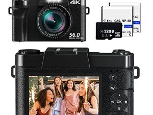 كاميرا سنين الرقمية ، كاميرات 4K و 56 ميجابكسل للتصوير الفوتوغرافي ، كاميرا فيديو مدمجة صغيرة ومضغوطة للمراهقين وكبار السن والمبتدئين ، ومجهزة بتقريب رقمي 16X ، وبطاقة SD بسعة 32 جيجا بايت وبطاريتين قابلتين لإعادة الشحن