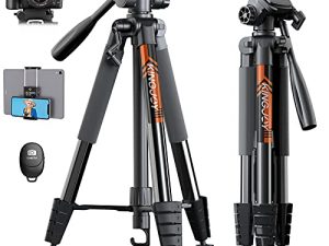 حامل ثلاثي القوائم للكاميرا من KINGJOY مقاس 75 بوصة لكاميرا Canon Nikon حامل ثلاثي القوائم طويل القامة مع حقيبة سفر لاسلكية عن بعد وحامل لوحي للهاتف متوافق مع كاميرات DSLR والهواتف المحمولة وجهاز الإسقاط ومنظار ونطاقات الإكتشاف