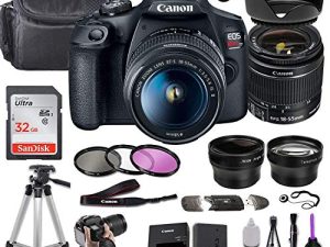 Canon EOS Rebel T7 DSLR Camera w / EF-S 18-55mm f / 3.5-5.6 is II Lens + Wide-Angle and Telephoto Lenses + Tripod Portable + Memory Card + Deluxe Accessory Bundle (متجددة)