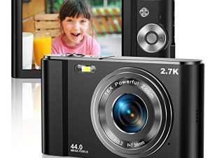 كاميرا رقمية 2.7K Ultra HD Mini Camera 44MP 2.8 Inch LCD قابلة لإعادة الشحن الطلاب كاميرا مدمجة الجيب مع تكبير رقمي 16X كاميرا فيديو مدونات YouTube للأطفال والكبار والمبتدئين (أسود)