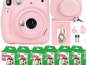 كاميرا Fujifilm Instax Mini 11 مع فيلم Fujifilm Instant Mini (60 ورقة) مع مجموعة من الإكسسوارات رقم واحد بما في ذلك حقيبة الحمل وعدسة السيلفي وألبوم الصور والملصقات (وردي أحمر الخدود)