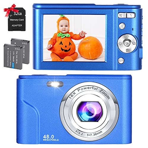 كاميرا رقمية ، FHD 48.0 MP Vlogging Camera Mini Camera Kids Camera Video Camera Camera Pocket مع 32GB TF Card Autofocus 16X Digital Zoom ، كاميرا محمولة مدمجة للأطفال الطلاب المراهقين - أزرق كاميرا رقمية ، FHD 48.0 MP Vlogging Camera Mini Camera Kids Camera Video Camera Camera Pocket مع 32GB TF Card Autofocus 16X Digital Zoom ، كاميرا محمولة مدمجة للأطفال الطلاب المراهقين - أزرق