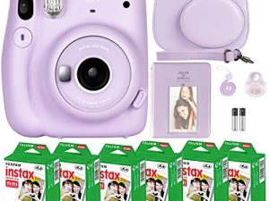 كاميرا Fujifilm Instax Mini 11 مع فيلم Fujifilm Instant Mini (60 ورقة) مع مجموعة من الملحقات رقم واحد بما في ذلك حقيبة الحمل وعدسة السيلفي وألبوم الصور والملصقات (أرجواني أرجواني)