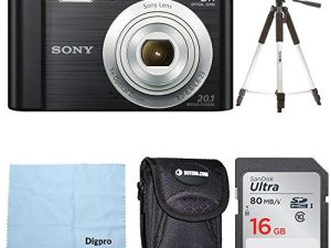 Sony DSC-W800 / B Point and Shoot Digital Still Camera حزمة سوداء مع بطاقة ذاكرة SDHC سعة 16 جيجا بايت ، وحقيبة كاميرا بوينت آند شوت فيلد ، وحامل ثلاثي القوائم صغير مرن وسطح تنظيف