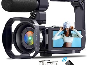 كاميرا فيديو 4K كاميرا فيديو ، كاميرا فيديو رقمية 48 ميجابكسل / 60 إطارًا في الثانية 18X ليوتيوب ، شاشة لمس عالية الدقة 3.0 بوصة ، كاميرا فيديو للرؤية الليلية ، كاميرا فيديو مدونات واي فاي مع بطاريتين وميكروفون وجهاز تحكم عن بعد