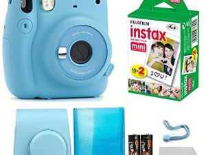 فوجي فيلم إنستاكس ميني 11 كاميرا فورية لون أزرق سماوي | فيلم Instax Mini Twin Pack | ألبوم الصور اللامع يحمل 64 صورة | حالة رائعة | قماش
