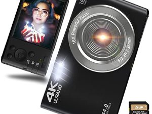 كاميرا سنين الرقمية ، كاميرات 4K للتصوير الفوتوغرافي ، كاميرا رقمية صغيرة مدمجة للأطفال بدقة 44 ميجابكسل للمراهقين ، والفتيات ، وكبار السن ، والمبتدئين ، وتقريب رقمي 16 مرة ، مع بطاقة SD بسعة 32 جيجابايت وبطاريتين قابلتين لإعادة الشحن - أسود