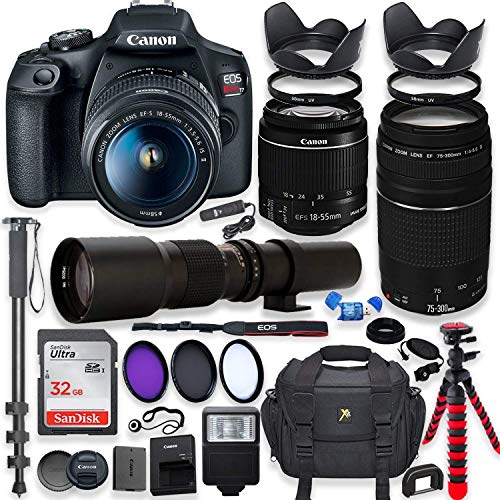 Canon EOS Rebel T7 DSLR Camera with 18-55mm is II Lens Bundle + Canon EF 75-300mm f / 4-5.6 III Lens and 500mm Preset Lens + 32GB Memory + Filters + Monopod + Professional Bundle (متجددة) Canon EOS Rebel T7 DSLR Camera with 18-55mm is II Lens Bundle + Canon EF 75-300mm f / 4-5.6 III Lens and 500mm Preset Lens + 32GB Memory + Filters + Monopod + Professional Bundle (متجددة)