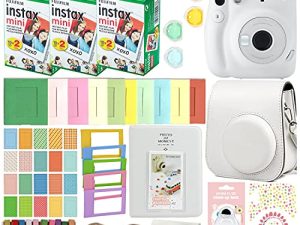 كاميرا Fujifilm Instax Mini 11 الفورية مع حافظة ، 60 فيلم فوجي ، ملصقات للزينة ، إطارات ، ألبوم صور ومجموعة ملحقات أخرى (أبيض ثلجي)