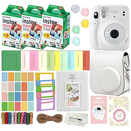كاميرا Fujifilm Instax Mini 11 الفورية مع حافظة ، 60 فيلم فوجي ، ملصقات للزينة ، إطارات ، ألبوم صور ومجموعة ملحقات أخرى (أبيض ثلجي) كاميرا Fujifilm Instax Mini 11 الفورية مع حافظة ، 60 فيلم فوجي ، ملصقات للزينة ، إطارات ، ألبوم صور ومجموعة ملحقات أخرى (أبيض ثلجي)