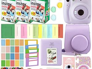 كاميرا Fujifilm Instax Mini 11 الفورية مع حافظة ، 60 فيلم فوجي ، ملصقات للزينة ، إطارات ، ألبوم صور ومجموعة ملحقات أخرى (أرجواني أرجواني)