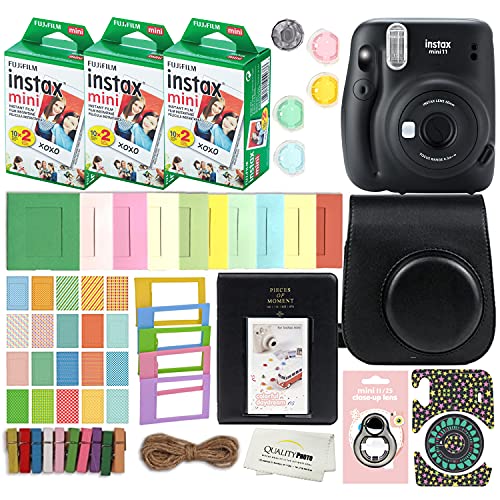 كاميرا Fujifilm Instax Mini 11 الفورية مع حافظة ، 60 فيلم فوجي ، ملصقات للزينة ، إطارات ، ألبوم صور ومجموعة ملحقات أخرى (رمادي فحمي) كاميرا Fujifilm Instax Mini 11 الفورية مع حافظة ، 60 فيلم فوجي ، ملصقات للزينة ، إطارات ، ألبوم صور ومجموعة ملحقات أخرى (رمادي فحمي)