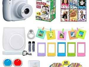 Fujifilm Instax Mini 11 كاميرا فورية آيس وايت + حقيبة حمل متوافقة مع مصراع + حزمة قيمة لفيلم فوجي (20 ورقة) + مجموعة ملحقات الغالق ، فلاتر ألوان ، ألبوم صور ، إطارات متنوعة