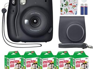 Fujifilm Instax Mini 11 كاميرا فورية رمادي فحمي + مجموعة ملحقات MiniMate وحقيبة مخصصة متوافقة + حزمة قيمة فيلم Fuji Instax (50 ورقة) ألبوم صور مصمم فلامنغو
