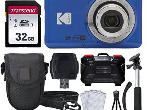 كاميرا Kodak PIXPRO FZ55 الرقمية (زرقاء) + بطاقة ذاكرة 32 جيجا بايت + حافظة كاميرا بوينت آند شوت + حامل أحادي قابل للتمديد + قلم تنظيف العدسة + واقيات شاشة LCD + حامل ثلاثي القوائم - Ultimate Bundle