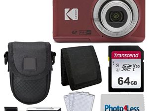 كاميرا Kodak PIXPRO FZ55 الرقمية (حمراء) + حقيبة كاميرا Black Point & Shoot + بطاقة ذاكرة SD سعة 64 جيجا بايت + محفظة بطاقات ذاكرة ثلاثية الطيات + قارئ بطاقة USB عالي السرعة SD + المزيد!