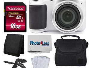 كاميرا Kodak PIXPRO AZ401 Astro Zoom 16MP (أبيض) + حقيبة كاميرا + بطاقة Transcend 16GB SDHC Class10 UHS-I بطاقة ذاكرة 400X + قارئ بطاقة USB + حامل ثلاثي القوائم + ملحقات
