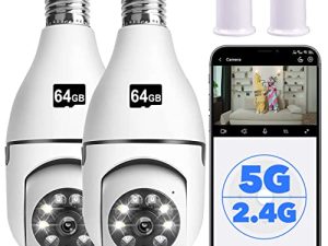 كاميرا مراقبة بمصباح كهربائي ، لاسلكي 2.4G و 5G 1080P واي فاي كاميرا مراقبة منزلية مع إنذار كشف الحركة للرؤية الليلية كاميرا بمقبس ضوئي