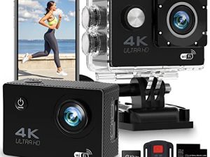 ZYCZWL 4K30FPS Action Camera Ultra HD Waterproof Camera 98FT 30M كاميرات تحت الماء بزاوية واسعة 170 درجة وكاميرات رياضية تعمل بالتحكم عن بعد مع بطاريتين ومجموعة ملحقات خوذة وخوذة 32G ...
