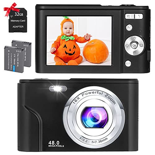 كاميرا رقمية ، FHD 48.0 MP Vlogging Camera Mini Camera Kids Camera Video Camera Camera Pocket مع 32GB TF Card Autofocus 16X Digital Zoom ، كاميرا محمولة مدمجة للأطفال الطلاب المراهقين - أسود كاميرا رقمية ، FHD 48.0 MP Vlogging Camera Mini Camera Kids Camera Video Camera Camera Pocket مع 32GB TF Card Autofocus 16X Digital Zoom ، كاميرا محمولة مدمجة للأطفال الطلاب المراهقين - أسود