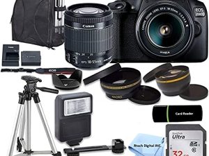 كاميرا EOS 2000D / Rebel T7 DSLR مع عدسة تكبير EF-S 18-55 ملم + بطاقة ذاكرة سانديسك 32 جيجا + حامل ثلاثي + جراب + عدسات عريضة + قماش رقمي Rtech (حزمة 20 قطعة) ، أسود ، حزمة cn2000d