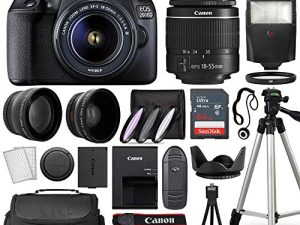 Canon Cameras EOS 2000D / Rebel T7 Digital SLR Camera Body w / Canon EF-S 18-55mm f / 3.5-5.6 Lens 3 Lens DSLR Kit مرفقة مع حزمة ملحقات كاملة + 64 جيجا بايت + فلاش + المزيد - موديل عالمي (مجدد)