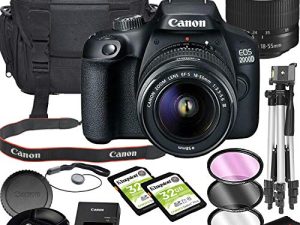 مجموعة كاميرا Canon EOS 2000D (Rebel T7) DSLR مع عدسة مقاس 18-55 مم | Wi-Fi مدمج | مستشعر CMOS بدقة 24.1 ميجابكسل | | معالج الصور DIGIC 4+ ومقاطع الفيديو عالية الدقة + ذاكرة 64 جيجابايت (17 قطعة)
