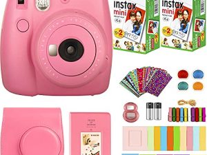كاميرا FujiFilm Instax Mini 9 الفورية + فيلم Fujifilm Instax Mini (20 ورقة) حزمة مع ملحقات رقم واحد تتضمن حقيبة حمل ، فلاتر ألوان ، ألبوم صور للأطفال + المزيد (وردي فلامنغو)
