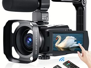كاميرا فيديو 4K كاميرا فيديو FHD 48 ميجابيكسل كاميرا رقمية Wi-Fi Vlogging مع رؤية ليلية بالأشعة تحت الحمراء وشاشة IPS تعمل باللمس ومسجل فيديو 16X مع ميكروفون ومثبت يدوي وغطاء عدسة وجهاز تحكم عن بعد 2.4G