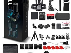 GoPro HERO11 (Hero 11) Black - كاميرا أكشن مقاومة للماء مع فيديو 5.3K Ultra HD ، صور 27 ميجابكسل ، مستشعر صور 1 / 1.9 بوصة ، بث مباشر ، كاميرا ويب ، استقرار + بطاقة 64 جيجابايت ومجموعة ملحقات 50 قطعة - حزمة