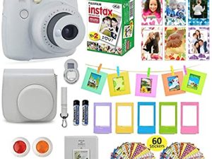 كاميرا Fujifilm Instax Mini 9 الفورية + حقيبة حمل متوافقة مع مصراع الكاميرا + حزمة قيمة فيلم Fuji (20 ورقة) + مجموعة ملحقات الغالق ، فلاتر الألوان ، ألبوم الصور ، إطارات متنوعة (أبيض سموكي)