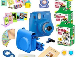 كاميرا Fujifilm Instax Mini 9 الفورية Cobalt Blue مع أفلام Fujifilm Instax Mini 9 الفورية (60 حزمة) + حزمة A14 Pc Deluxe لكاميرا Fujifilm Instax Mini 9
