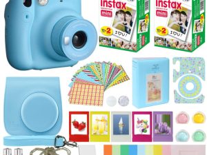 كاميرا Fujifilm Instax Mini 11 الفورية ، أزرق سماوي + مجموعة ملحقات MiniMate + حزمة قيمة لفيلم Fuji Instax (40 ورقة) ، مجموعة ملحقات ، فلاتر ألوان ، ألبوم ، إطارات