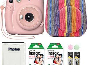 كاميرا Fujifilm Instax Mini 11 مع حقيبة NeeGo وفيلم فوجي الفوري (20 ورقة) وألبوم صور NeeGo (وردي أحمر الخدود)